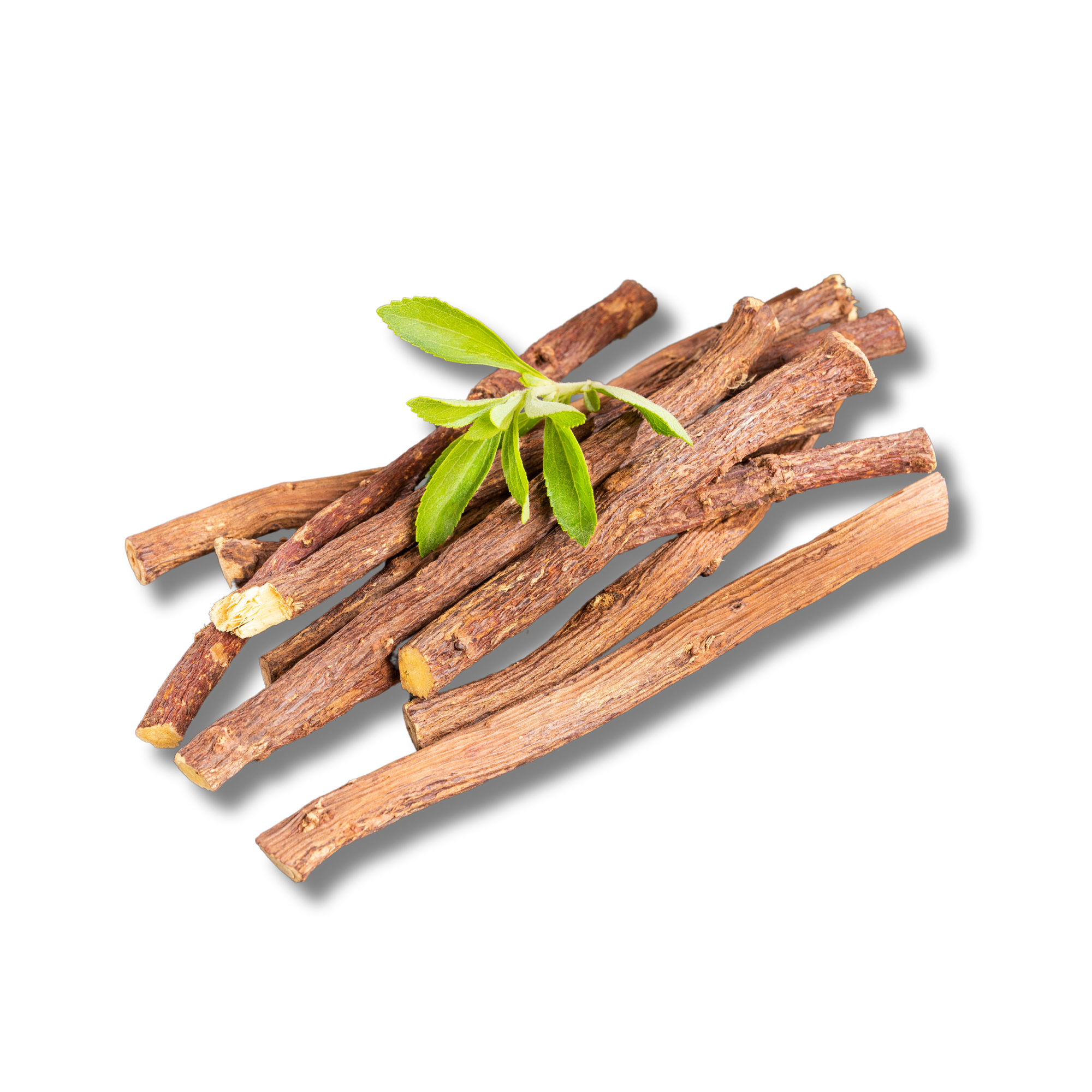 Licorice root sticks shown as a traditional botanical ingredient that supports digestive comfort.