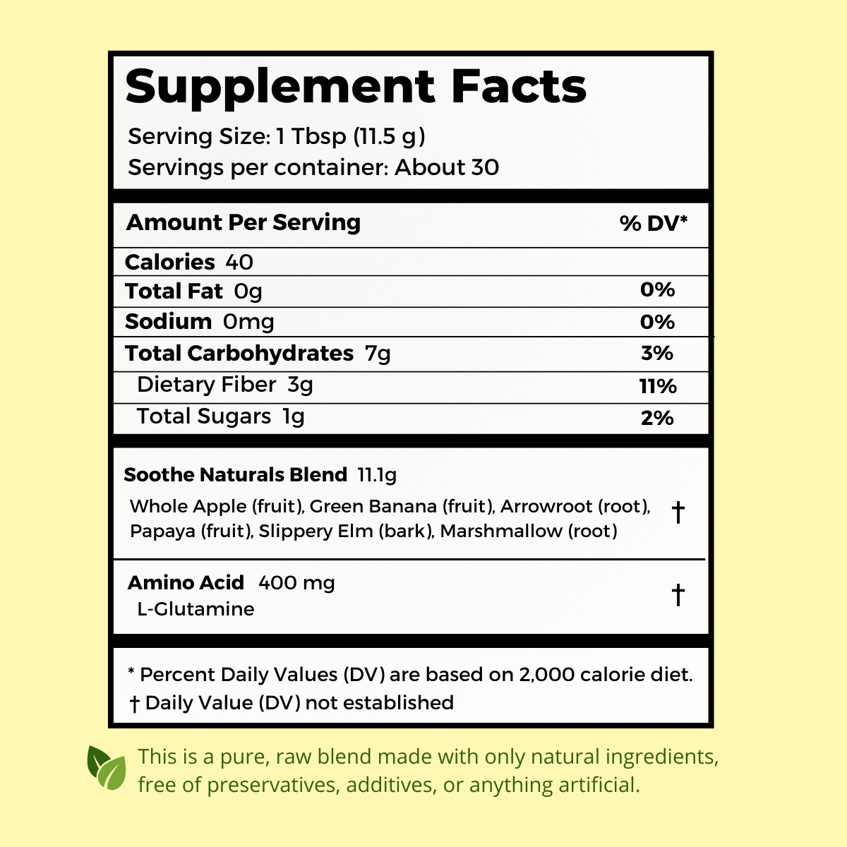 Stomach Soothe supplement facts panel showing nutrition and ingredient information.