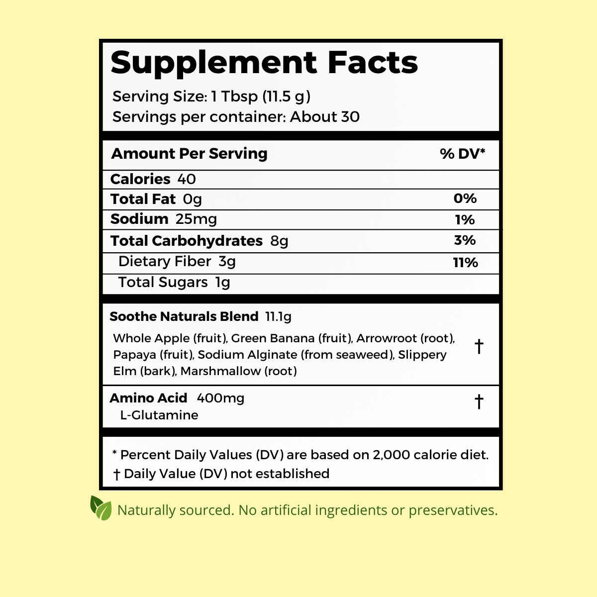 Stomach Soothe supplement facts panel showing nutrition and ingredient information.